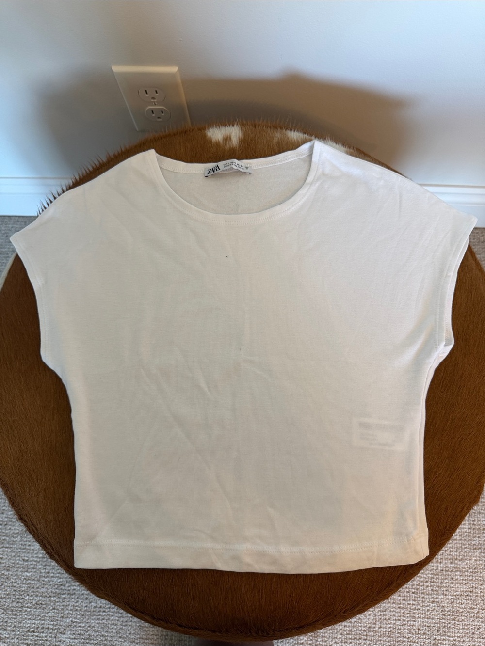 Zara Off-White Boxy Short Sleeve Tee